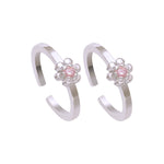 Load image into Gallery viewer, 925 Sterling Silver Adjustable Floral Toe Ring with Pink CZ For Women - Taraash