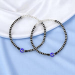 Load image into Gallery viewer, 925 Sterling Silver Black Beaded Adjustable Evil Eye Anklets for Girls - Taraash