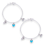 Load image into Gallery viewer, 925 Sterling Silver Blue Enamel Heart with Small Bead Anklet for Kids - Taraash