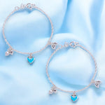 Load image into Gallery viewer, 925 Sterling Silver Blue Enamel Heart with Small Bead Anklet for Kids - Taraash