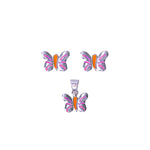 Load image into Gallery viewer, 925 Sterling Silver Butterfly Enamel Stud Earrings & Pendant Set for Girls - Taraash