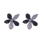 Load image into Gallery viewer, 925 Sterling Silver Cz Black Enamelled Floral Petal Stud Earrings for Women - Taraash