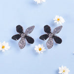 Load image into Gallery viewer, 925 Sterling Silver Cz Black Enamelled Floral Petal Stud Earrings for Women - Taraash