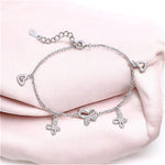 Load image into Gallery viewer, 925 Sterling Silver CZ Butterfly and Heart Charm 7.5" Bracelet for Women - Taraash