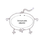 Load image into Gallery viewer, 925 Sterling Silver CZ Butterfly and Heart Charm 7.5" Bracelet for Women - Taraash