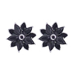 Load image into Gallery viewer, 925 Sterling Silver Elegant Floral Design with Black Cubic Zirconia Earrings for Women - Taraash