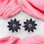 Load image into Gallery viewer, 925 Sterling Silver Elegant Floral Design with Black Cubic Zirconia Earrings for Women - Taraash