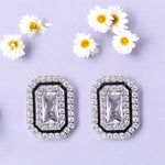 Load image into Gallery viewer, 925 Sterling Silver Emerald Cut CZ with Halo Design Stud Earrings for Women - Taraash