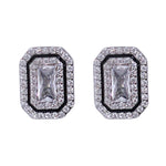 Load image into Gallery viewer, 925 Sterling Silver Emerald Cut CZ with Halo Design Stud Earrings for Women - Taraash
