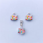 Load image into Gallery viewer, 925 Sterling Silver Multi Color Bag Pendant and Earring Set for Girls - Taraash