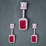 Load image into Gallery viewer, 925 Sterling Silver Pink Baguette Stone & CZ Dangle Jewelry Set for Women - Taraash