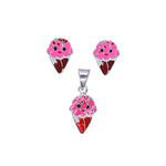 Load image into Gallery viewer, 925 Sterling Silver Pink Ice Cream Cone Stud Earrings & Pendant Set Girls - Taraash