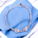 Load image into Gallery viewer, 925 Sterling Silver Two Heart Pink Mother - of - Pearl and CZ Bracelet for Women - Taraash