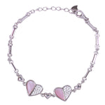 Load image into Gallery viewer, 925 Sterling Silver Two Heart Pink Mother - of - Pearl and CZ Bracelet for Women - Taraash