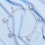 Load image into Gallery viewer, 925 Sterling Silver Evil Eye & CZ Square Charm Single Anklet for Women