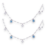 Load image into Gallery viewer, 925 Sterling Silver Beaded Evil Eye Cz Charm Chain Anklets for Women