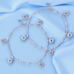 Load image into Gallery viewer, 925 Sterling Silver flower and Evil Eye Anklet for Women