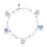 Load image into Gallery viewer, 925 Sterling Silver Floral Shaped Charms Evil Eye Anklet For Women.