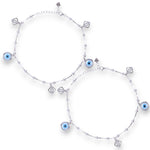 Load image into Gallery viewer, 925 Sterling Silver Evil Eye & CZ Square Charm 10.5 Inch Anklets for Women
