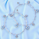 Load image into Gallery viewer, 925 Sterling Silver Evil Eye & CZ Square Charm 10.5 Inch Anklets for Women