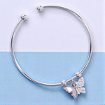 Load image into Gallery viewer, 925 Sterling Silver Cz Butterfly Charms Rhodium Finsh Bangle for Women