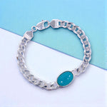 Load image into Gallery viewer, 925 Sterling Silver Curb Chain with Firoza Stone Bracelet For Mens