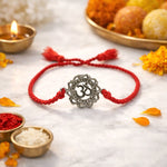Load image into Gallery viewer, 925 Pure Silver Rakhi Bracelet for Brother with Om CZ Floral Motif