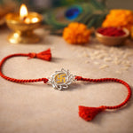 Load image into Gallery viewer, Swastik Enamel Red Cotton Thread Chandi Rakhi for Brother