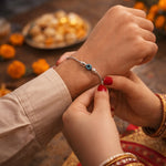 Load image into Gallery viewer, Evil Eye Beaded Design Chandi Rakhi Bracelet for Brother