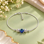 Load image into Gallery viewer, 925 Pure Silver Diamond Cut Beaded Evil Eye Bracelet for Women