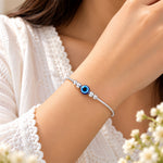 Load image into Gallery viewer, 925 Sterling Silver Evil Eye & Plain Beads Bracelet for Women