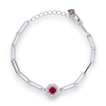Load image into Gallery viewer, 925 Sterling Silver Red CZ Circle Paper Link Chain Bracelet for Women