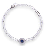 Load image into Gallery viewer, 925 Sterling Silver Octagon Shape Blue CZ Paperlink Chain Bracelet for Women