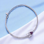 Load image into Gallery viewer, 925 Sterling Silver Square Violet Heart Cz Bracelet For Women