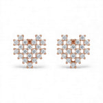 Load image into Gallery viewer, 925 Sterling Silver CZ Heart Grid Rose Gold Plated Stud Earring for Women