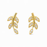 Load image into Gallery viewer, 925 Sterling Silver Gold-Plated CZ Leaf Stud Earring for Women