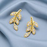 Load image into Gallery viewer, 925 Sterling Silver Gold-Plated CZ Leaf Stud Earring for Women