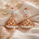 Load image into Gallery viewer, 925 Sterling Silver Square Cut Rose Gold Jhumki for Women/Girls