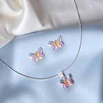 Load image into Gallery viewer, 925 Sterling Silver Enamel Butterfly Chain Pendant with Stud Earrings Set for Girls
