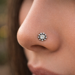 Load image into Gallery viewer, Taraash 925 Sterling Round Nose Ring | Silver Nath | Fancy Nosepin For Women & girls