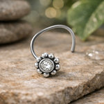 Load image into Gallery viewer, Taraash 925 Sterling Round Nose Ring | Silver Nath | Fancy Nosepin For Women & girls