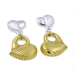 Load image into Gallery viewer, 925 Sterling Silver Two-Tone Heart Design Drop Earrings for Women