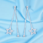 Load image into Gallery viewer, 925 Sterling Silver CZ Star Dangling Chain Earrings for Women