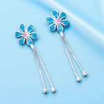 Load image into Gallery viewer, 925 Sterling Silver Blue Floral Dangling Earrings for Women