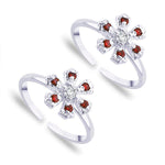 Load image into Gallery viewer, Taraash Red CZ Floral 925 Sterling Silver Toe Ring For Women LR0761S