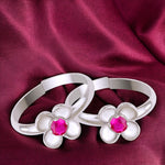 Load image into Gallery viewer, 925 Sterling Silver Floral with Pink CZ Adjustable Toe Rings For Women