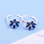 Load image into Gallery viewer, 925 Sterling Silver Floral Blue CZ Adjustable Toe Rings for Women
