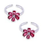 Load image into Gallery viewer, 925 Sterling Silver Pink Floral CZ Adjustable Toe Ring for Women