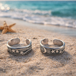 Load image into Gallery viewer, Taraash 925 Silver Sun Moon Star Cutwork Toe Ring Women