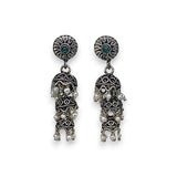 Taraash Sterling Silver Floral Style Green Bead Jhumkis For Women UMAE136